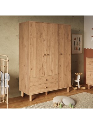 Bimossa KG3050 Bunny Sepet 120 Cm, 3 Kapaklı Gardırop, 2 Çekmeceli Yüksek Ayaklı Çocuk Odası Gardırobu