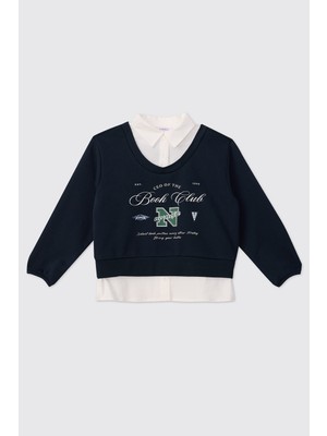 Panço Kız Çocuk Yaka Detaylı Sweatshirt