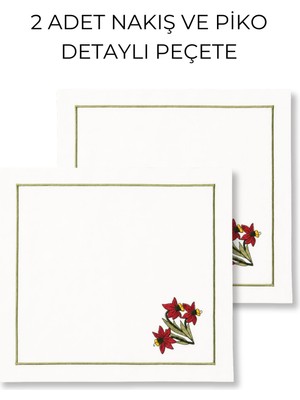 2’li Çiçek Nakışlı Kumaş Peçete – 40X40 cm Piko Detaylı Leke Tutmaz Duck Kumaş