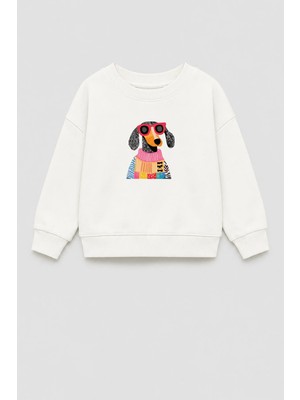 Monila Unisex Çocuk 3 Iplik Kumaş Köpek Baskılı Pamuklu Sweatshirt