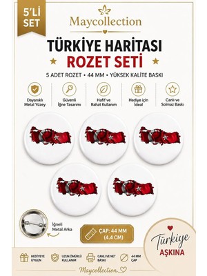 Türk Bayrağı Türkiye Haritası Rozet Seti Ceket-Çanta-Kalemlik-Şapka-Aksesuar Rozeti  (44MM) 5 Adet