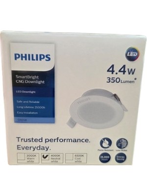 Philips Phılıps 4,4W LED Spot 4000K Beyaz Işık (Beyaz ile Sarı Işık Arası) 350LÜMEN Delik Çap 75-85MM 5li Paket