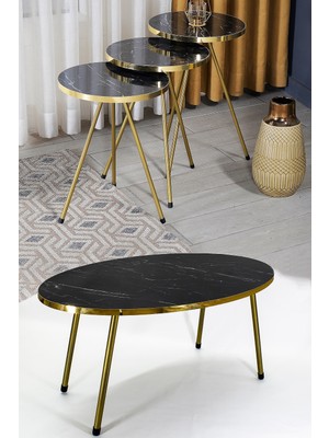GOLDFALEZ Mobilya Elips Gold Zigon Sehpa ve Orta Sehpa Metal Ayaklı Gold Renk 90x50 cm