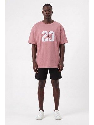 Lixa Günlük Spor Tişört 23 Pembe Beyaz Baskı Oversize 142523