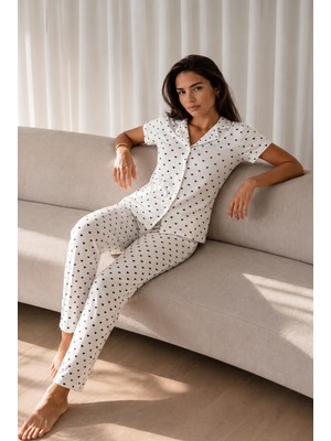 Fit Women Kadın Loose Uzun Paça Pamuk Kar Beyaz Pijama Takımı