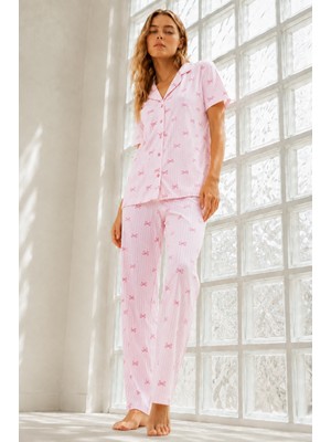 Fit Women Kadın Genç Loose Ipliği Boyalı Pembe Pijama Takımı