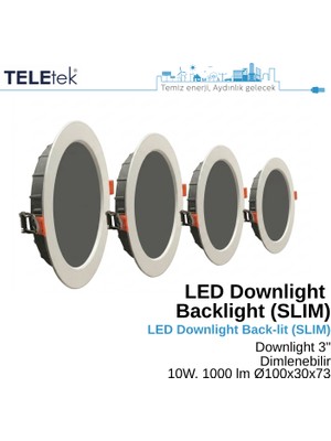 Teletek 10W  Spot Sıva Altı Dimlenebilir LED Downlight Backlight Slim Yuvarlak Beyaz Işık  Spot Sıva Altı Panel Armatür , IP44 Ince Kasa Spot Aydınlatma