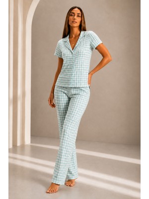 Fit Women Kadın Kısa Kol Rahat Kalıp Şık Su Yeşili Pijama Takımı
