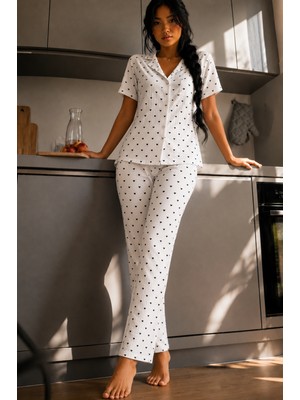 Fit Women Kadın Zarif Yaka Dokulu Ferah Kar Beyaz Pijama Takımı