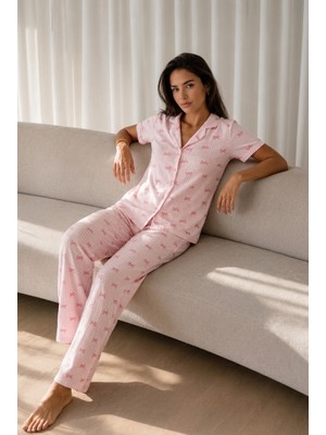 Fit Women Kadın Loose Uzun Paça Pamuk Pembe Pijama Takımı