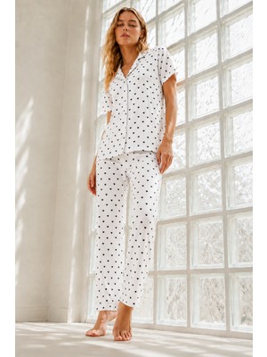 Fit Women Kadın Genç Loose Ipliği Boyalı Kar Beyaz Pijama Takımı