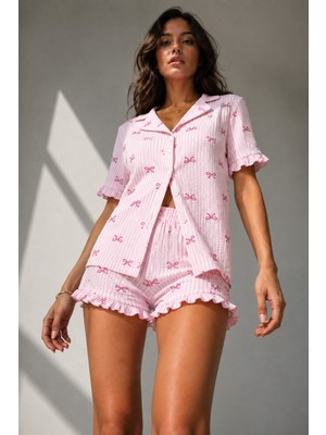 Fit Women Kadın Süprem Gömlek Şort Düğme Pembe Pijama Takımı