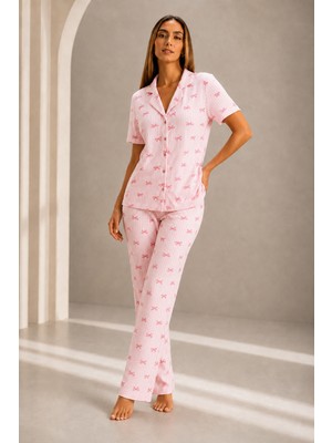 Fit Women Kadın Kısa Kol Rahat Kalıp Şık Pembe Pijama Takımı