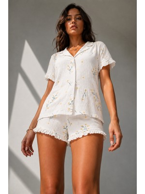 Fit Women Kadın Süprem Gömlek Şort Düğme Çok Renkli Pijama Takımı