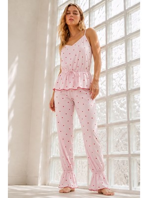 Fit Women Kadın Ev Konforlu Lastikli Bel Pembe Pijama Takımı