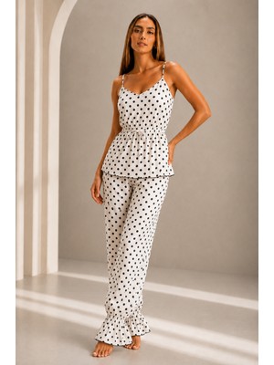 Fit Women Kadın Viskoz Ayarlanabilir Bel Beyaz Pijama Takımı