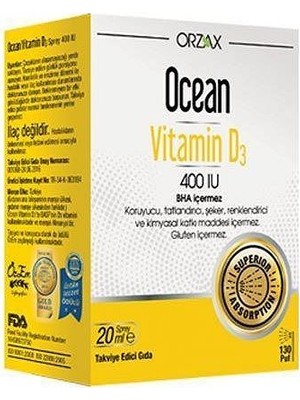 Orzax Ocean Vitamin D3 400 lU Sprey 20 ml