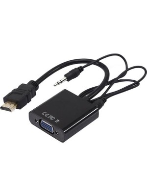 PM-32015 Siyah 3.5mm Ses Destekli HDMI To Vga+Audio Dönüştürücü Adaptör
