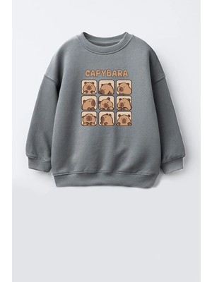 Monila Unisex Çocuk 3 Iplik Kumaş Baskılı Pamuklu Sweatshirt