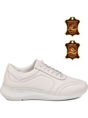 Voyager Beyaz Hakiki Deri Hafızalı Taban Lastik Bağcıklı Kadın Sneaker