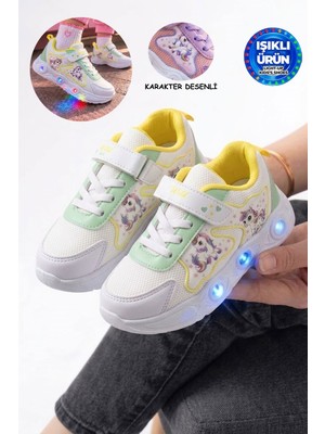 Albishoes Kız Çocuk Uncorn Desen Işıklı Rahat Hafif Mevsimlik Cilt Okul Günlük Sneaker Spor Ayakkabı