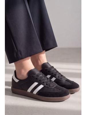Liarca Retro Classic Süet Detaylı Günlük Unisex Siyah Sneaker,  Zamansız Tasarım Yürüyüş Ayakkabısı