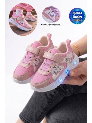 Albishoes Kız Çocuk Uncorn Desen Işıklı Rahat Hafif Mevsimlik Cilt Okul Günlük Sneaker Spor Ayakkabı