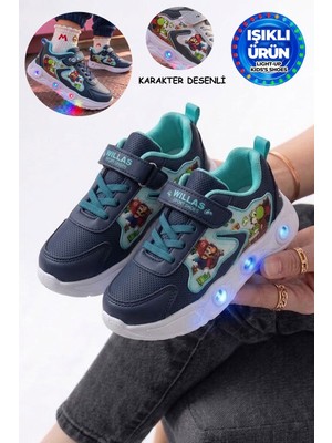 Albishoes Çocuk Spr Marıo Desen Işıklı Rahat Hafif Mevsimlik Cilt Okul Günlük Sneaker Spor Ayakkabı