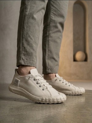 Pabucmarketi Krem Tekstil Lastik Bağcıklı Erkek Sneaker