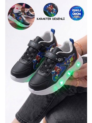 Albishoes Çocuk Spr Marıo Desen Işıklı Rahat Hafif Mevsimlik Cilt Okul Günlük Sneaker Spor Ayakkabı