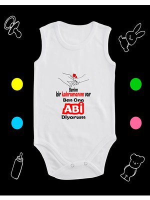 Pamuklu Bir Kahramanım Var Abi Diyorum Baskılı Penye Bebek Body Çıtçıtlı Badi Zıbın KVABD115