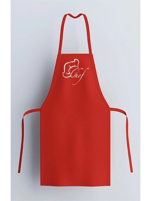 Chef Baskılı Kırmızı Mutfak Önlüğü