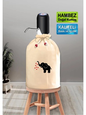 Siyah Fil ve Kalp Baskılı Damacana Kılıfı