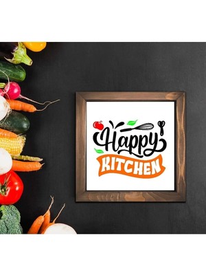 Happy Kitchen Renkli Mutfak Duvar Dekorasyonu Ahşap Çerçeve Dekoratif Duvar Çerçevesi