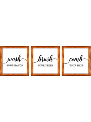 Banyo Lavabo Duvar Dekoru Wash Brush Comb Banyo Lavabo Için Ahşap Çerçeveli 3 Lü Tablo