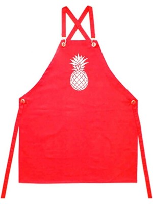 Mutfak Önlüğü Masterchef Ananas Desenli - Tokalı Kırmızı Önlük