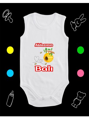 Ablasının Balı Baskılı Pamuklu Penye Çıtçıtlı Bebek Body Bebek Zıbını