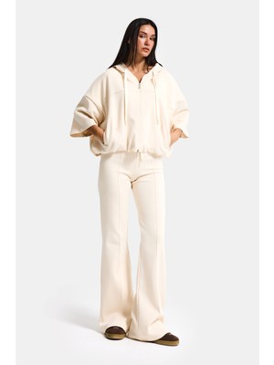It's Basic Kadın Ekru S6-105 Alt Üst Sweatshirt Yürüyüş Pantolonu 2'li Kombin Takım