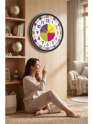 Çocuk Odası Duvar Saati / Öğretici Duvar Saati 48 Cm/ Dijital Duvar Saat / Uv Baskı /