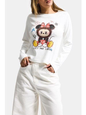 It's Basic Kadın Kırık Beyaz W5 Baskı Desenli Sweatshirt