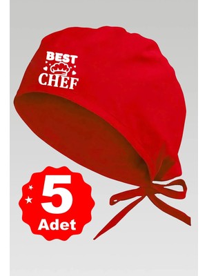 5li Mr. Chef Logo Basklılı Kırmızı Özel Tasarım Aşçı ve Şef Bonesi