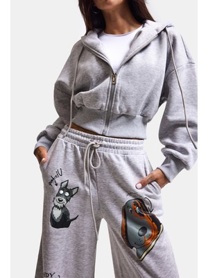 It's Basic Kadın Gri W6-12 Sweatshirt Eşofman Pantolon 2'li Tasarım Takım