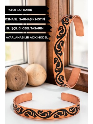 Bulu'us Accessories %100 Saf Bakır Osmanlı Rumi Motifi Desenli Ayarlanabilir Unisex Bileklik-Sevgiliye Anneye Hediye