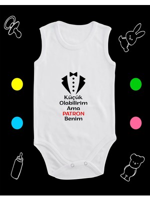 Pamuklu Küçük Olabilirim Ama Patron Benim Baskılı Penye Bebek Body Çıtçıtlı Badi Zıbın SMA131