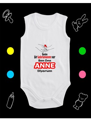 Pamuklu Bir Kahramanım Var Anne Diyorum Baskılı Penye Bebek Body Çıtçıtlı Badi Zıbın KVAD111