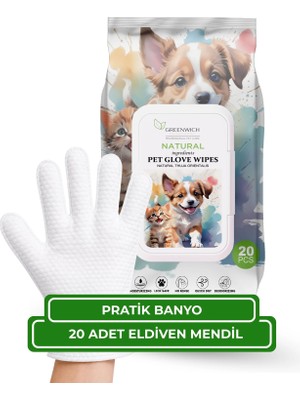 Greenwich Eldiven Mendil 20 Adet – Banyoya Alternatif Durulama Gerektirmeyen Temizleme Eldiveni | Kedi ve Köpek | Vegan Günlük Hijyen ve Bakım