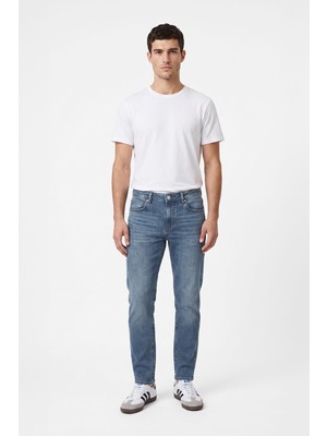 Blue White Erkek Skinny Fit Düşük Bel Dar Kesim Dar Paça Likralı Mavi Jean Pantolon