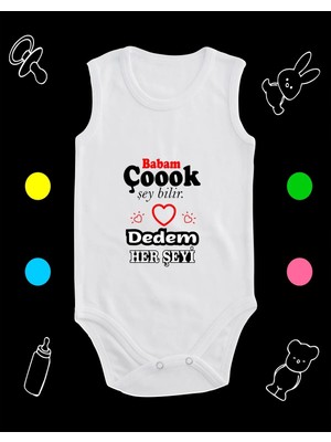 Pamuklu Babam Çokşey Bilir Dedem Herşeyi Baskılı Penye Bebek Body Çıtçıtlı Badi Zıbın SLM129