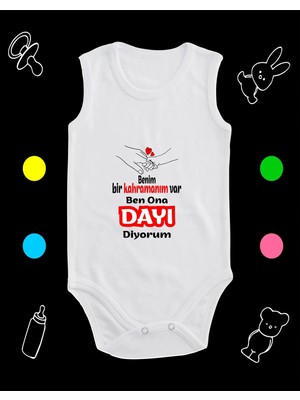 Pamuklu Bir Kahramanım Var Dayı Diyorum Baskılı Penye Bebek Body Çıtçıtlı Badi Zıbın KVDAD125