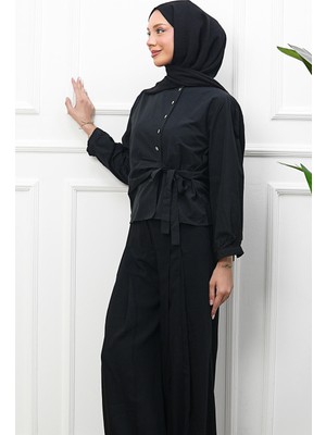 İmaj Butik Siyah Yandan Bağlamalı Gömlek